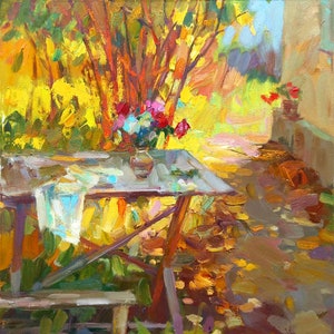 Flower Still Life Oil Painting on Canvas: Vibrant Autumn Garden