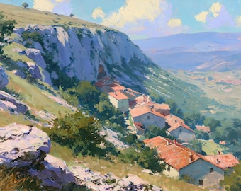 Landscape Original Oil Painting Lavender Green Southern France Valley Fine Art Decor