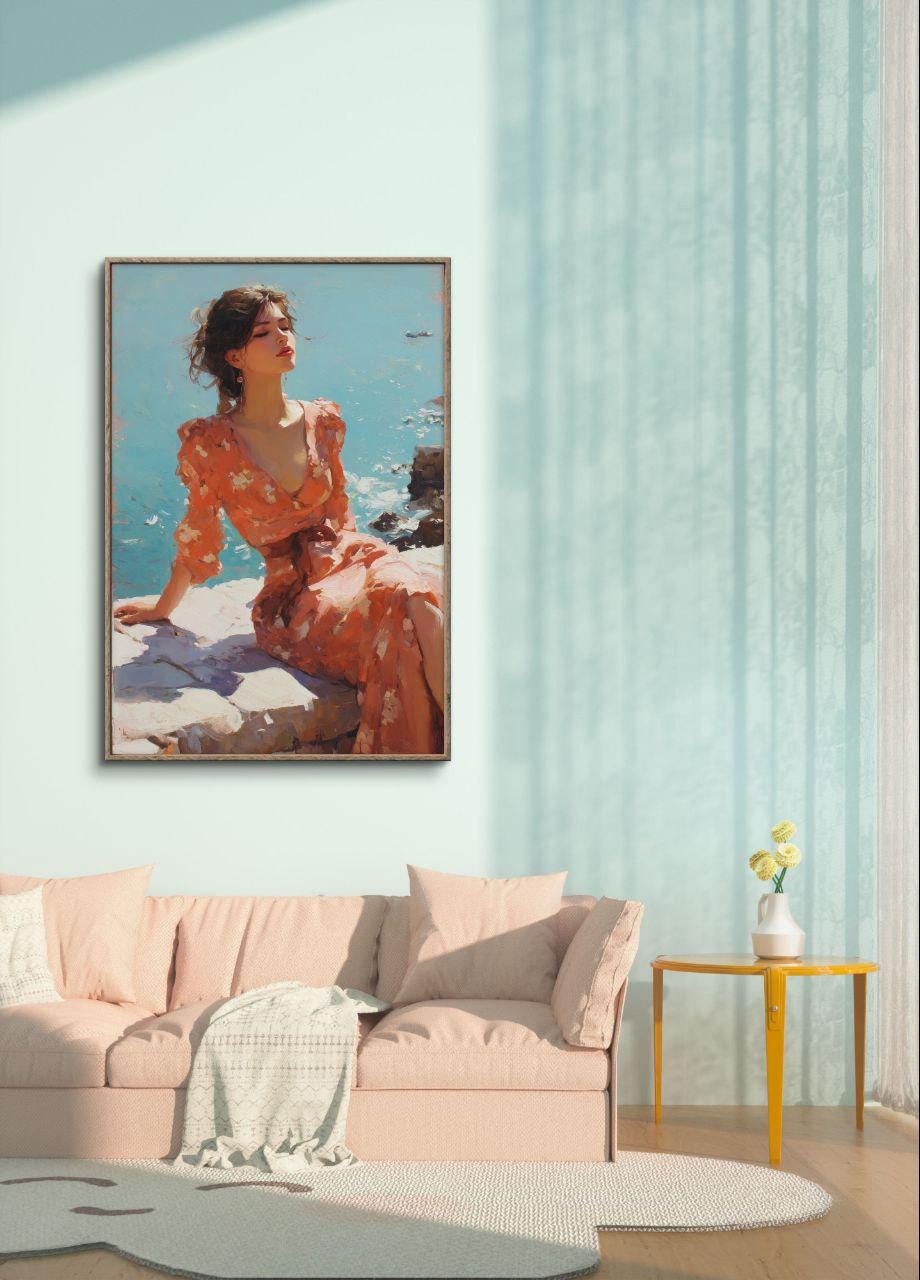 Impressionist Oil Painting of Woman by the Sea – Figurative Coastal ...