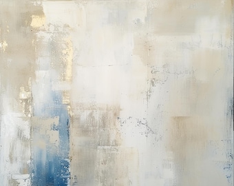 Summer Air – Minimalist Neutral Beige and Blue Abstract Acrylic Painting on Canvas – Soft Modern Wall Art with Subtle Texture