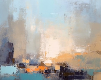 City of Dream Abstract Acrylic Painting Modern Textured Cityscape Wall Art Canvas