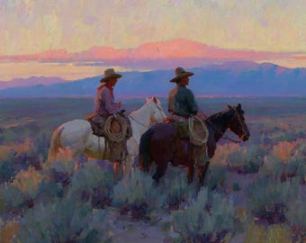 Western Cowboy Oil Painting Original Canvas Southwest Ranch Landscape Wall Art Decor
