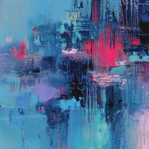 Electric Blue and Neon Pink Abstract Acrylic Painting – Original Modern Wall Art with Bold Urban Texture for Contemporary Interiors
