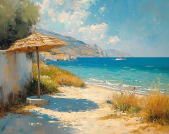 Coastal Landscape Oil Painting Turquoise Beach Original Canvas Wall Art Decor