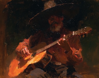 Guitarist Oil Painting Original Canvas Mexican Musician Figurative Wall Art Decor