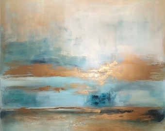 Abstract Acrylic Painting Gold Blue Modern Textured Wall Art Canvas