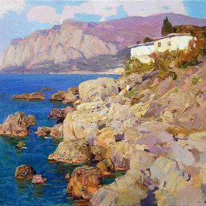 Impressionism Oil Painting on Canvas - Blue Sea Seascape Landscape Coast Original Art