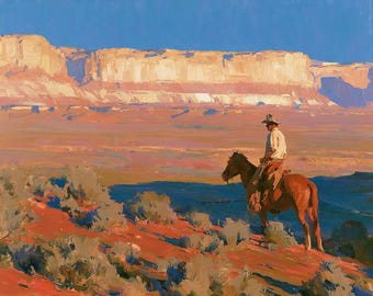 Western Oil Painting Cowboy Riders Original Canvas Southwest Landscape Wall Art Decor