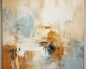 Abstract Acrylic Painting Beige Blue Modern Textured Wall Art Canvas