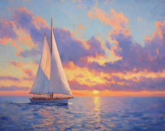 Serenade of the Sea – Original Oil Painting of Seascape with Sailboat Nautical Wall Decor