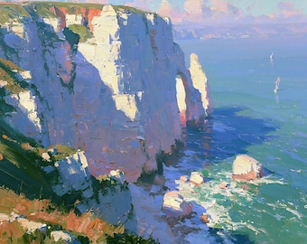 White Cliffs Original Coastal Oil Painting Turquoise Sea Canvas Modern Wall Art Landscape