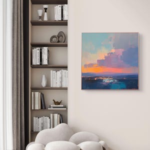 Sunset Landscape Painting, Abstract Impressionist Canvas Wall Art image 4