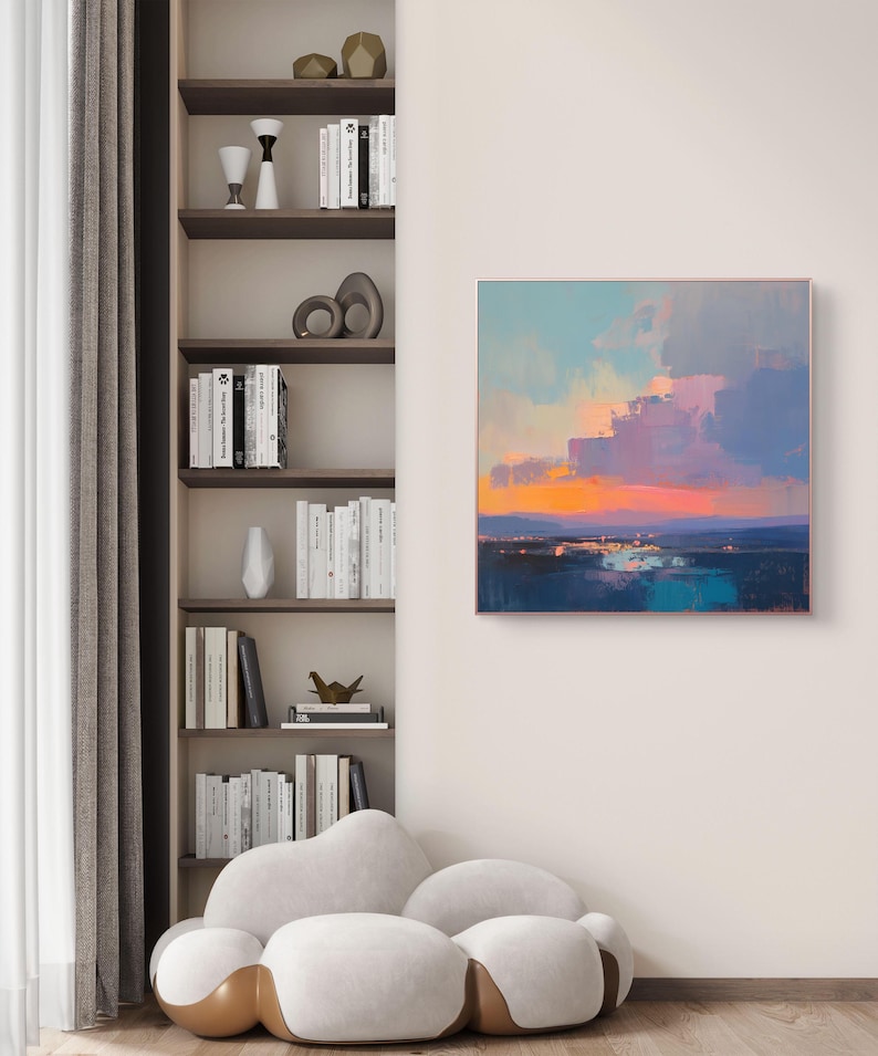 Sunset Landscape Painting, Abstract Impressionist Canvas Wall Art image 4