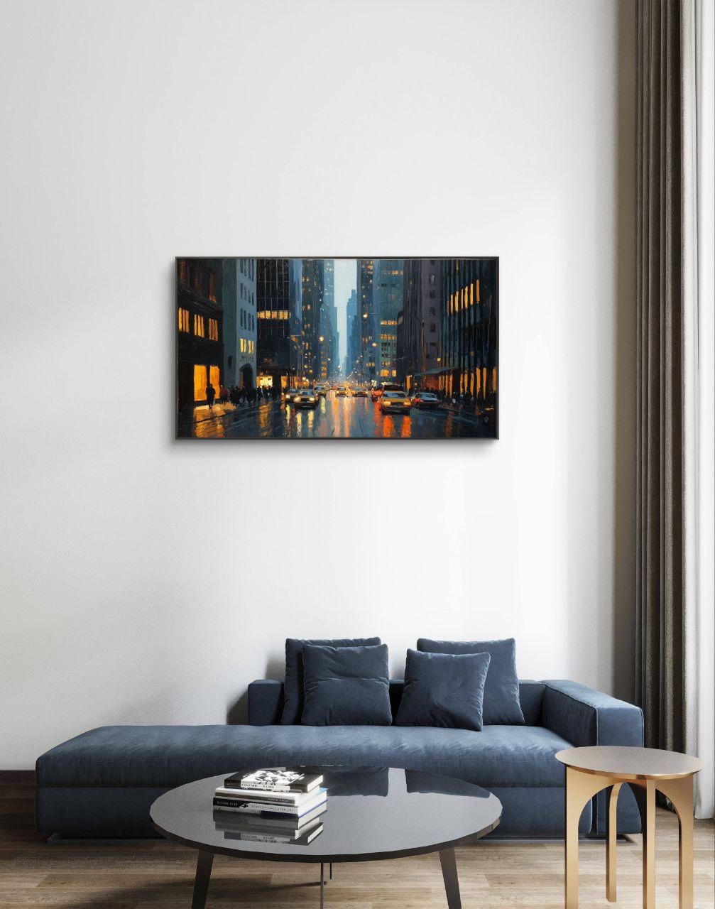 Rainy City Lights Oil Painting – Modern Impressionist Urban Night ...
