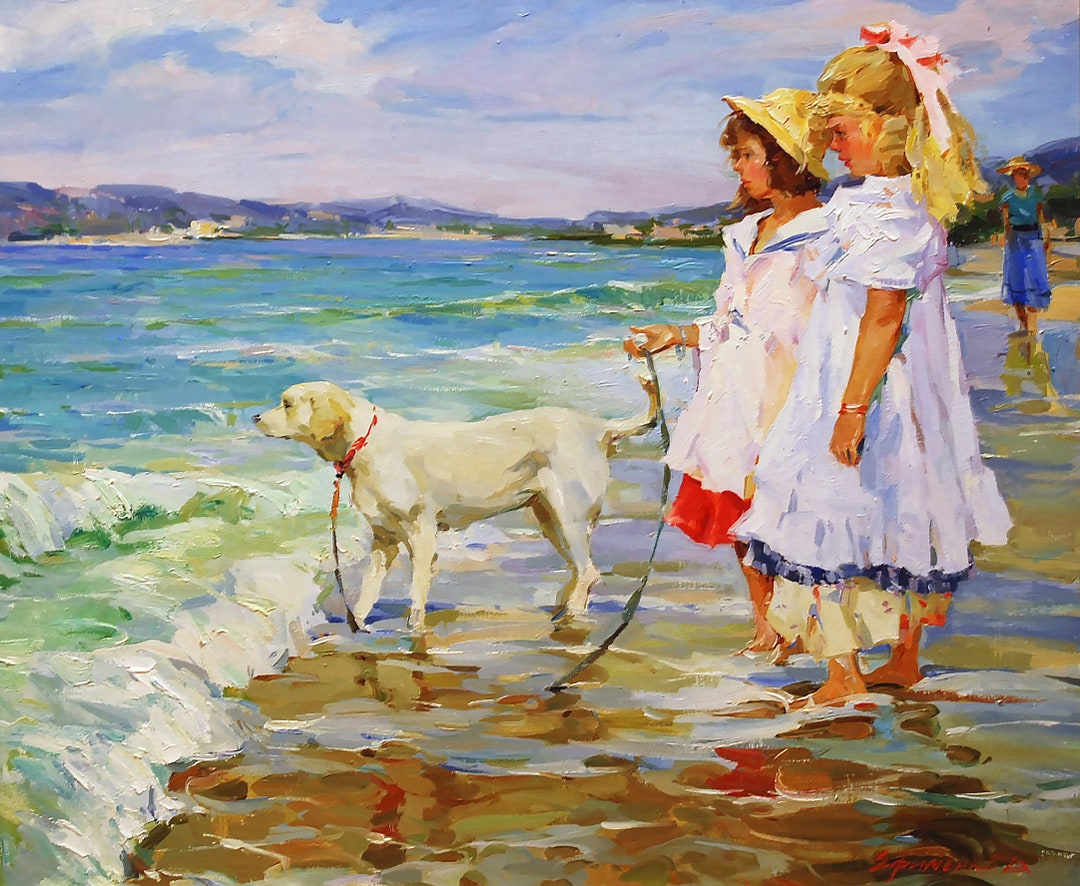 Seashore Painting Coastal Genre Scene Impressionism Art Custom Oil