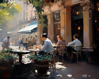 Summer Café Oil Painting | Sunlit European Street Scene | Romantic Outdoor Bistro Impressionist Art