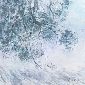 Tree Painting, Original Acrylic Painting  in Light Tones, Light Colors Painting