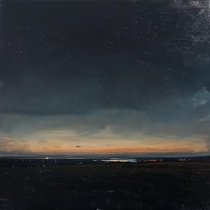 Minimalist Evening Landscape Oil Painting on Canvas - Dreamy Evening Lights Landscape