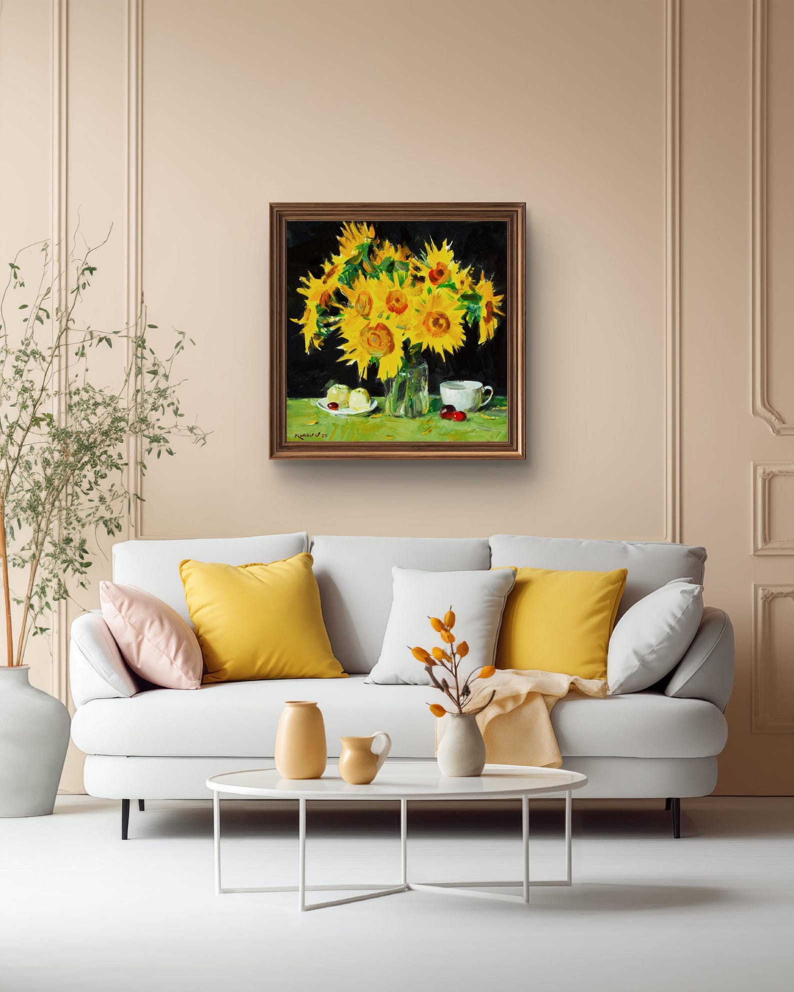 Golden Sunflowers in a Glass Vase: Original Still Life Oil Painting ...