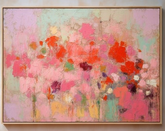 Pink Wall Art, Abstract Floral Painting, Botanical Wall Art Acrylic Painting