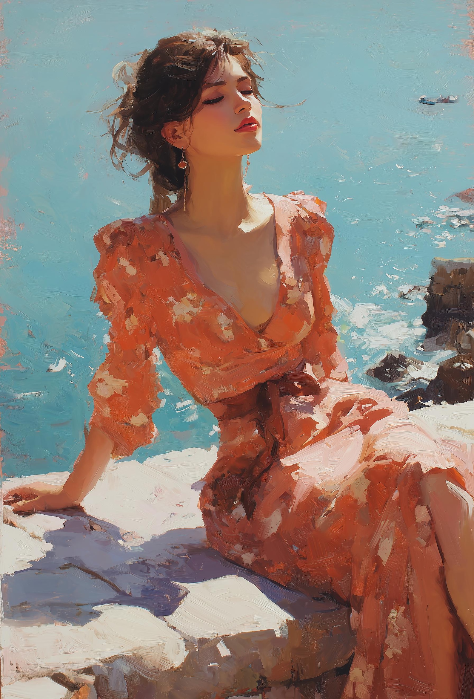 Impressionist Oil Painting of Woman by the Sea – Figurative Coastal ...