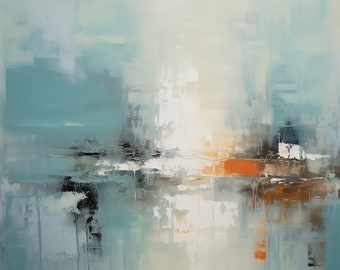 Abstract Acrylic Painting Blue Neutral Modern Textured Wall Art Canvas