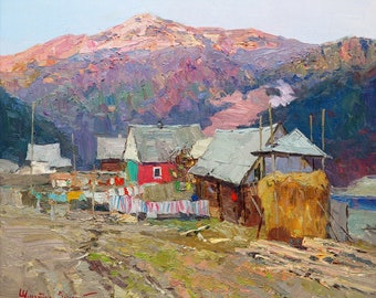 Mountain Painting Ukrainian Art Custom Oil Painting Original Landscape Impressionism Art Office Wall Art