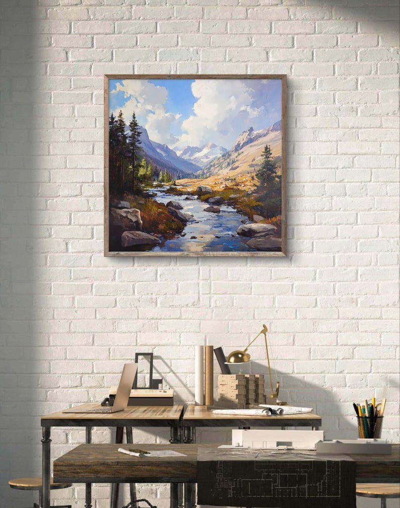 Original Oil Mountain Landscape Painting, Impressionist River Valley ...