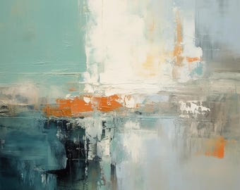 Abstract Acrylic Painting Turquoise Beige Modern Textured Wall Art Canvas