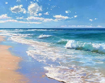 油絵(風景 海) 木の油絵：波立つ海景 - 海岸アート、風景画 - Etsy 日本