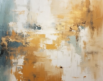 Abstract Acrylic Painting Gold Blue Modern Textured Wall Art Canvas