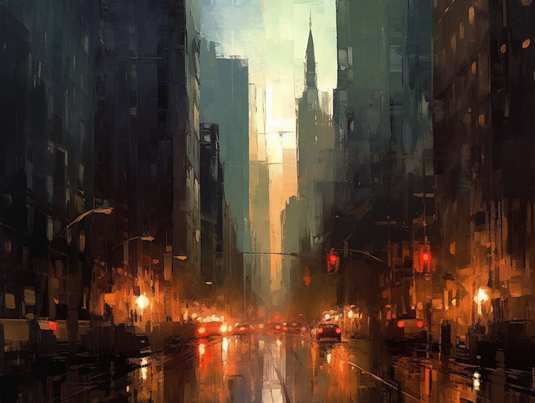 New York Cityscape Urban Street Oil Painting Modern Wall Art - Etsy