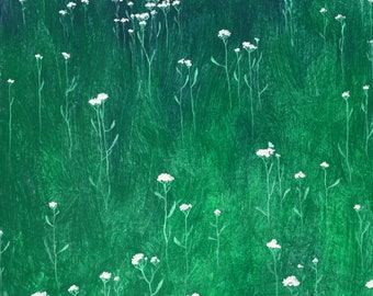 Original Canvas Painting, Abstract Green Meadow, Acrylic on Canvas