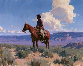 Western Cowboy Creek Oil Painting Original Canvas Mountain Landscape Rustic Wall Art Decor