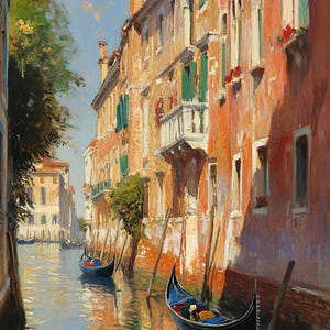 Kanaalscène Venetië | Romantische gondeltocht in Italië | Impressionistisch olieverfschilderij van Venetiaanse architectuur | Handgeschilderd kunstwerk