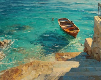 Mediterranean Seascape Oil Painting, Coastal Wall Art on Canvas, Tranquil Seaside Landscape, Original Artwork for Coastal Home Interiors