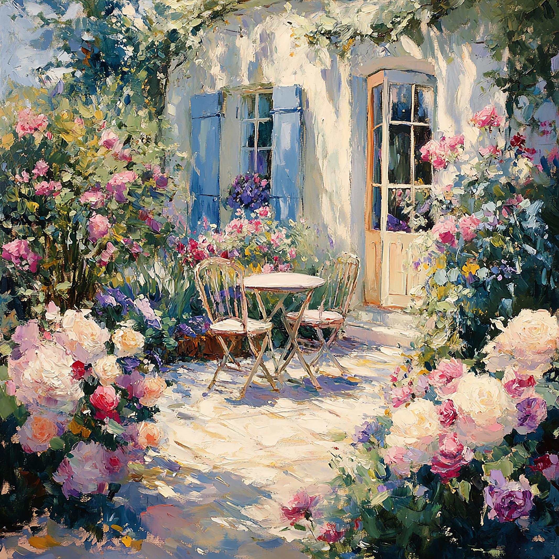 ロマンチックな庭園 – 咲き誇るバラ 印象派庭園油絵 - Etsy 日本