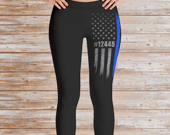 Custom Thin Blue Line Leggings - Police Wife Leggings - High-Waisted - Crop - Capri - Police Wife - Police Mom - Personalized