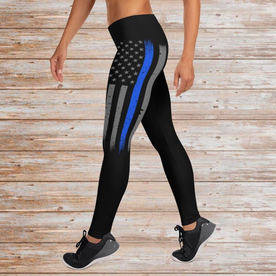 Thin Blue Line Flag Leggings Police Wife Gift Police Leggings Thin