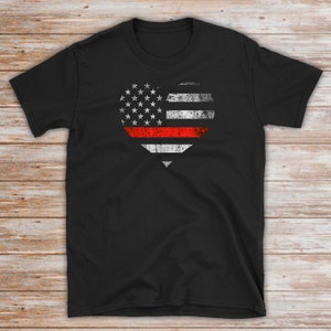 Firefighter Heart Thin Red Line Flag Shirt - Long Sleeve - Hoodie - Fire Department Gift - Firefighter Gift - Firefighter Wife Gift