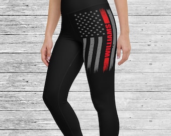 Personalized Thin Red Line Flag Leggings: Firefighter Wife Gift