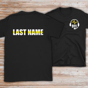 Personalized 911 Dispatcher T-Shirt: Thin Gold Line Gift
