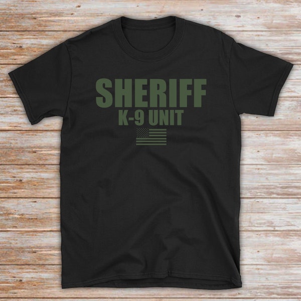 Sheriff K9 Unit Uniform Shirt - Long Sleeve - Hoodie - OD Green - American Flag - Tactical Unit - Law Enforcement - K9 Officer Gift