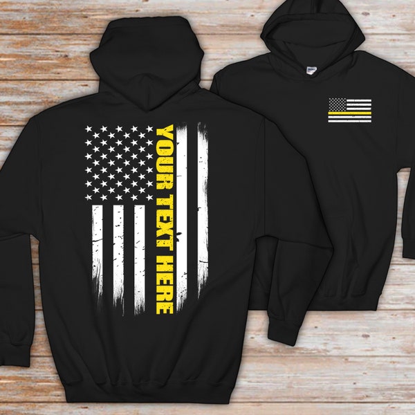 Custom 911 Dispatcher Thin Gold Line Flag Zip Up Hoodie - 911 Dispatcher Gift - Custom Dispatcher Gift - Personalized 911 Dispatcher Gift