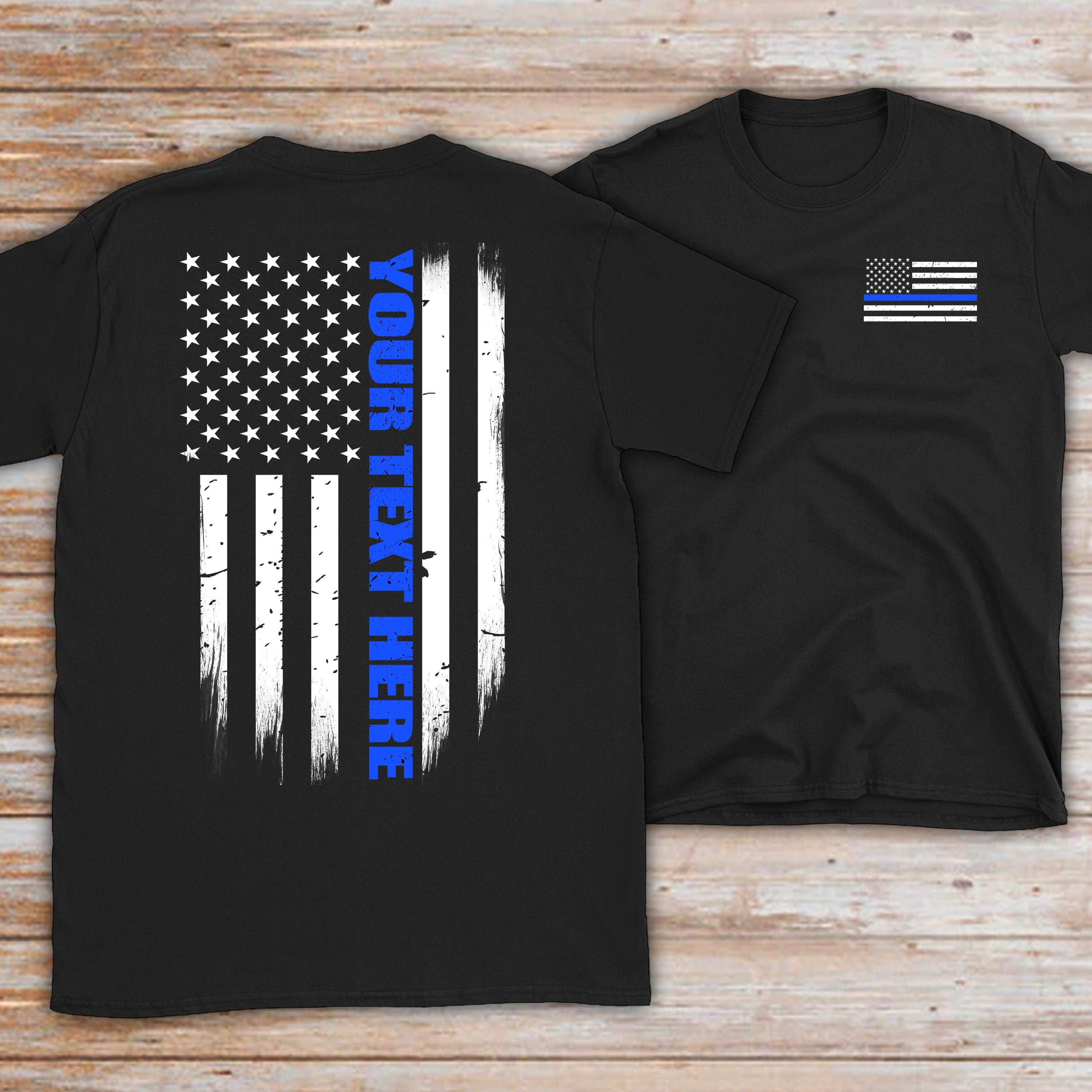 Distressed Blue Line American Flag - Police Law Cop Support Mens T-Shirt Gift Pr