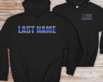 Custom Thin Blue Line Flag Hoodie - Personalized Police Officer Gift