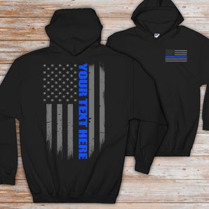 Personalized Police Officer Thin Blue Line Flag Hoodie - Police Officer Gift - Custom Police Gift - Thin Blue Line Sweatshirt - Police Gift