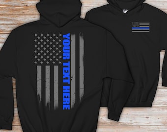 Personalized Thin Blue Line Flag Hoodie - Police Officer Gift