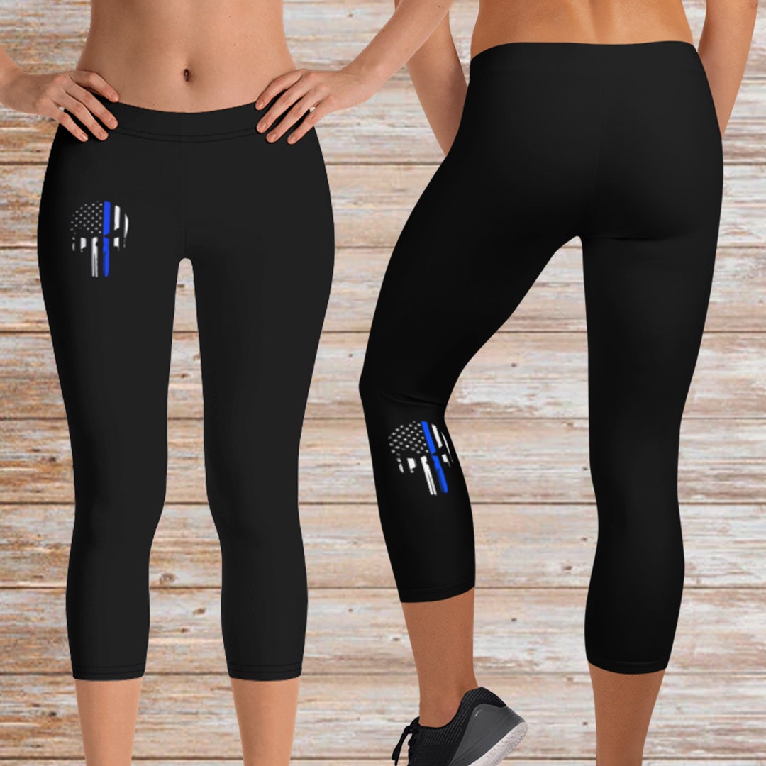 Thin Blue Line Leggings Capri Leggings Thin Blue Line - Etsy