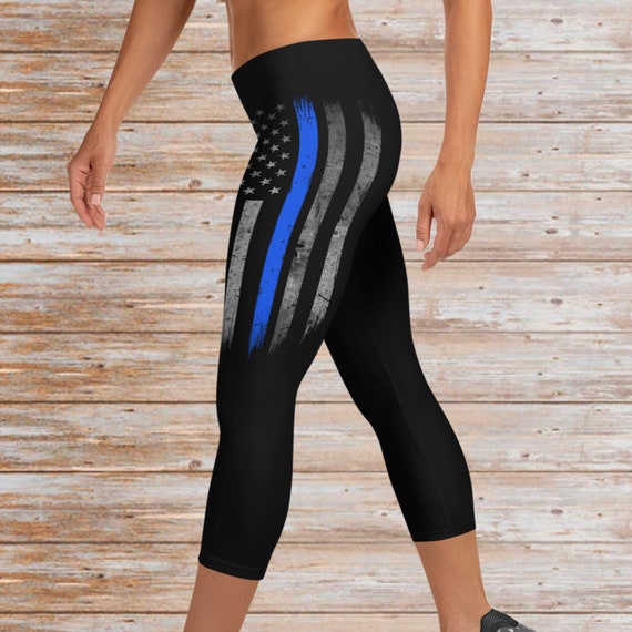 Thin Blue Line Capri Leggings Police Officer Gift Police Wife Police Mom  Police Leggings 